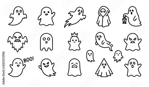 Фотография Ghost icon set vector outline spooky spirit symbols isolated on white