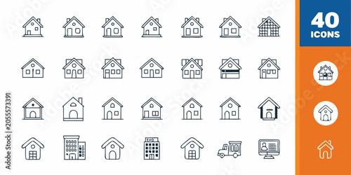 Tableau sur toile Residential house icons line style set on a white background