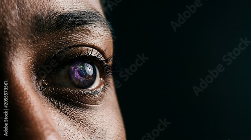 Futuristic human eye with technological network reflection