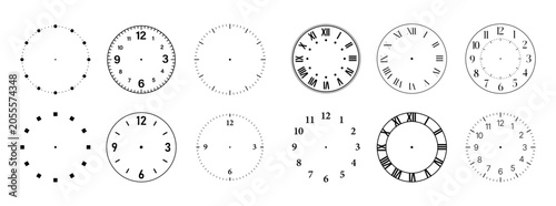 Foto Clock Face or clock dials Vector Set with Numbers and Roman Numerals  Classic Ti