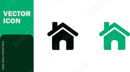 Minimalist house icon set in black and green colors