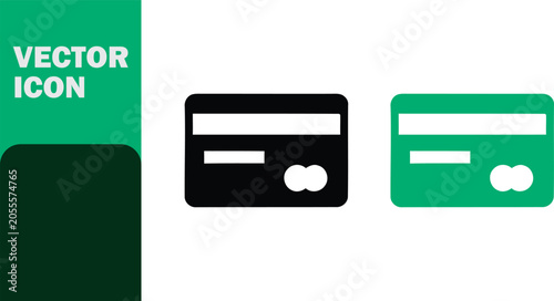 Minimalist black and green credit card icons for financial UI design