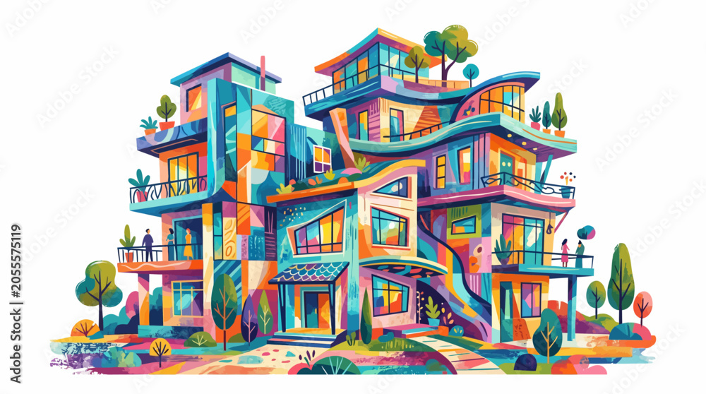 Obraz premium Colorful Multi Level Modern Residential Building.