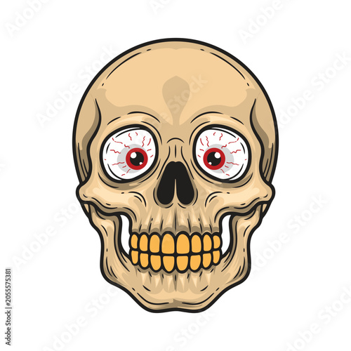 Photos Skull with bloodshot eyes and golden teeth vector illustration.