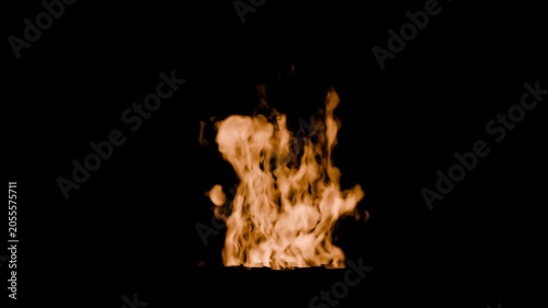 Realistic Procedural Fire Flames Burning on Black Background Animation. 4K