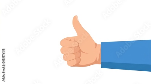Flat vector illustration of a hand giving a thumbs-up gesture for success and approval. hand showing thumbs up gesture for approval and positive feedback.