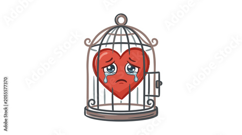 Photos Sad Crying Heart Trapped in Birdcage, Symbolizing Heartbreak and Loneliness