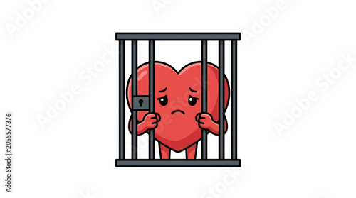 Quadro su tela Sad Heart Trapped Behind Prison Bars - Love Confinement Concept