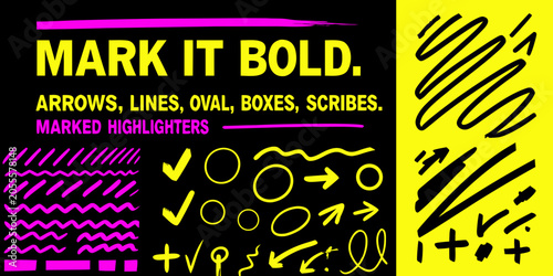 Foto Marker strokes and geometric shapes vibrant vector illustration