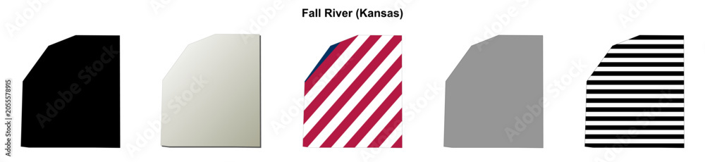 Obraz premium Fall River (Kansas) blank outline map set