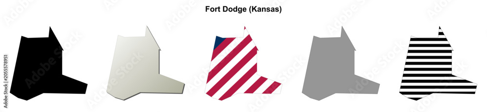 Fototapeta premium Fort Dodge (Kansas) blank outline map set
