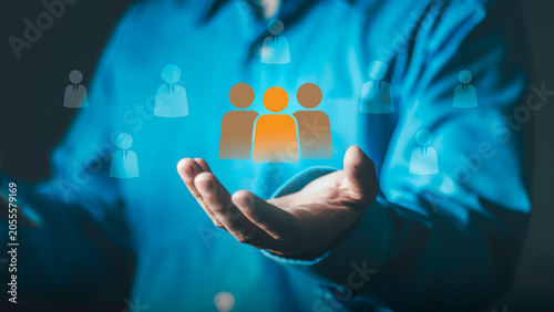 Cuadro en lienzo Concept of human resources management, leadership, recruitment vetting, talent selection and team building for business success