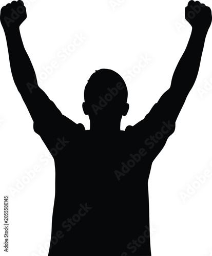 Silhouette of a person with arms raised in victory or celebration