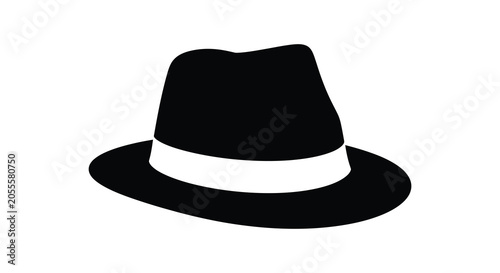 Fedora hat with ribbon band black and white silhouette