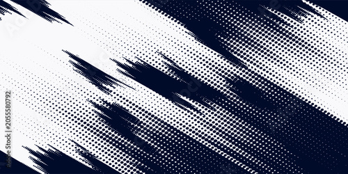 Schilderij op canvas White brush strokes on a navy blue background illustration with a halftone effec