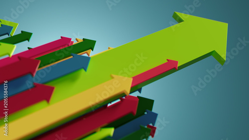 Fotografie Colorful 3D Arrows Pointing Upward Showing Growth Direction Progress Teamwork An