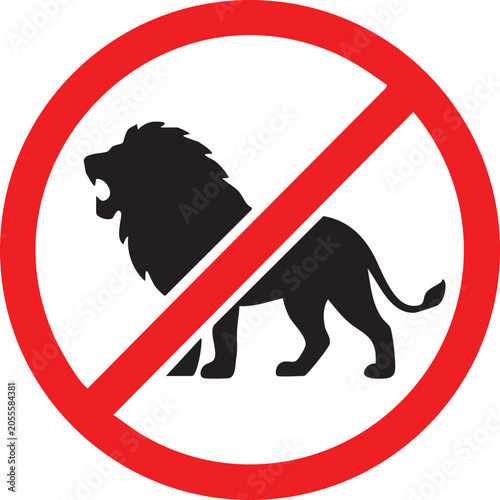 Photography Vector prohibition sign featuring a roaring lion symbolizing danger restriction