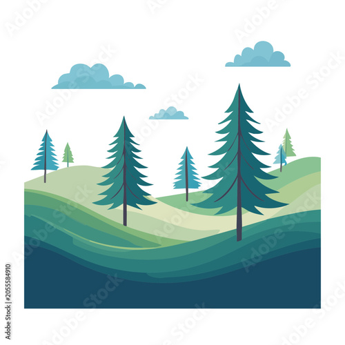 Flat vector illustration of a forest landscape