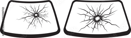 Two broken windshields with spider web cracks windshield shattered accident security destroyed transparent incident collision fracture destruction automotive splinter