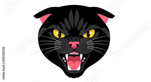 Schilderij op canvas Black Cat Face Angry Feline Expression.