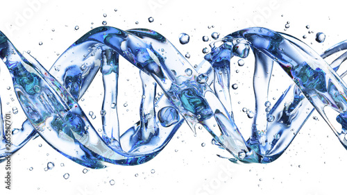 Crystal Blue DNA Helix: Glassy Double Helix With Bubbles and Aquatic Shine, Science Art Image