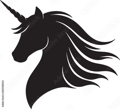 Bild auf Leinwand Unicorn Head Silhouette Long Wavy Mane