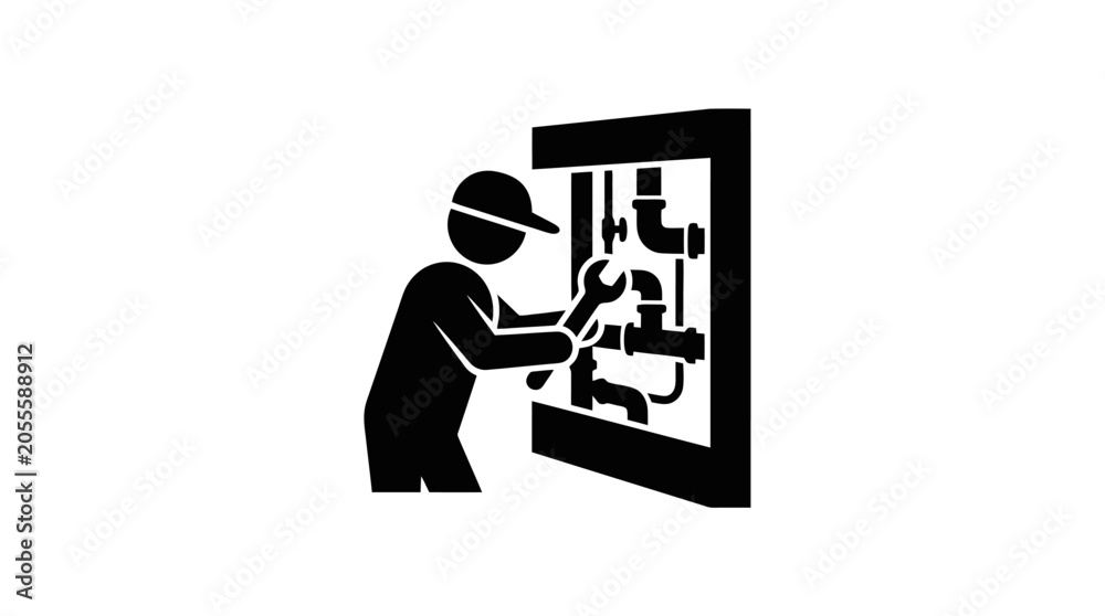 Naklejka premium Plumber fixing pipes on wall.