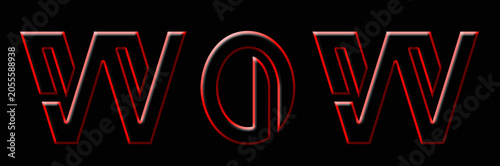 3D Sharp Geometric WOW Text Effect with Red Neon Glow Isolated on Black Background