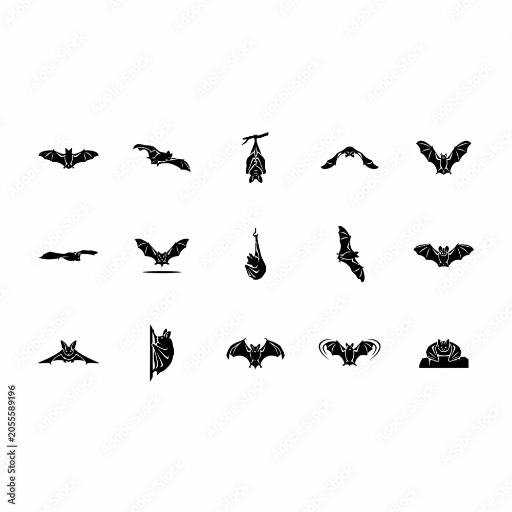 Fototapeta premium Collection of black bat silhouettes in various flying