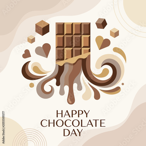 Melting Chocolate Bar with Cocoa Beans and Hearts for Celebration