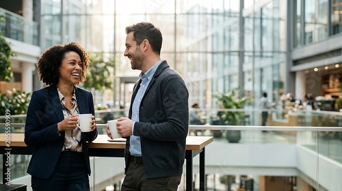Happy business professionals having a coffee break in a modern office