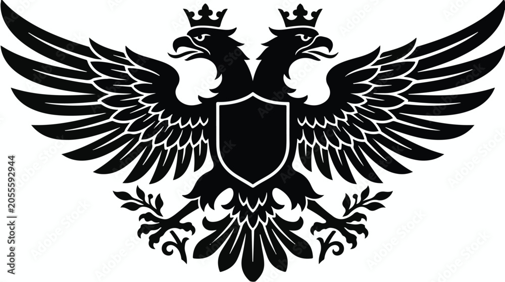 Fototapeta premium Double headed eagle with shield and crowns heraldry symbol logo crest coat of arms