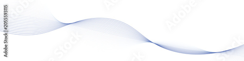 Abstract dark blue wavy lines flowing gracefully over white background creates elegant minimalist composition.