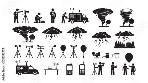 Photos Meteorologists and Weather Phenomena Icons - Forecasting, Storms, and Scientific