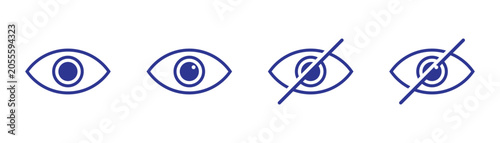 Outline vector illustration show or hide symbols for password security. Graphic eye open and close icon on white background.