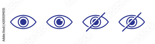 Outline vector illustration show or hide symbols for password security. Graphic eye open and close icon on white background.