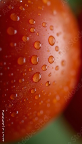 Close-up of fresh tomato with water droplets on surface