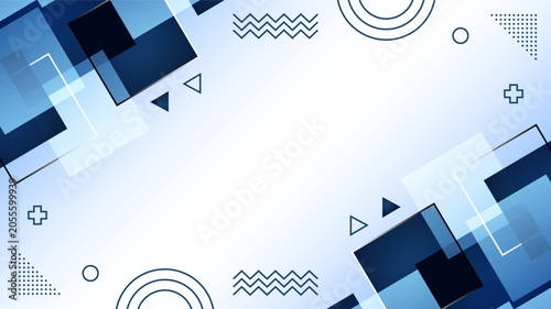 Blue Geometric Square Abstract Background with Transparent Layers and Copy Space