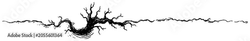 Fotografia Gnarly dead tree root on horizon vector, horizontal gothic landscape divider ske