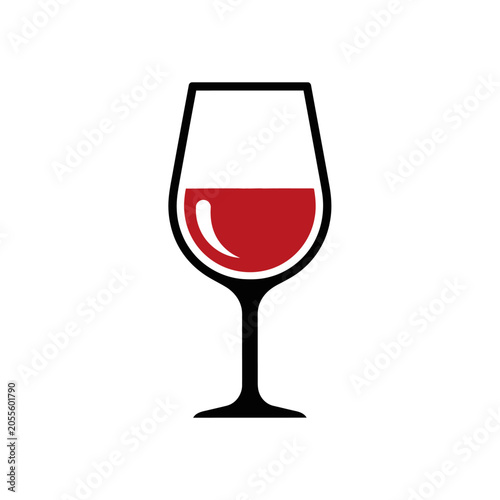 Minimalist line art illustration of a wine glass with red liquid on white background