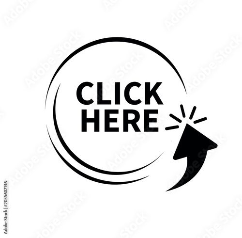 click here text warning and information sign