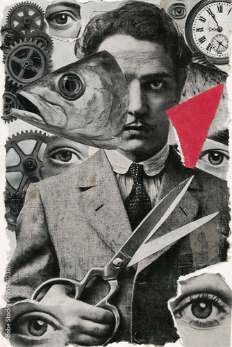 Conceptual analog collage in mid-century retro-futurism
