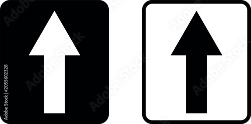 Photos Two directional signs with upward pointing arrows on black and white backgrounds