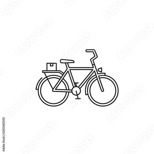 Minimalist line drawing of a bicycle with rear rack and delivery box