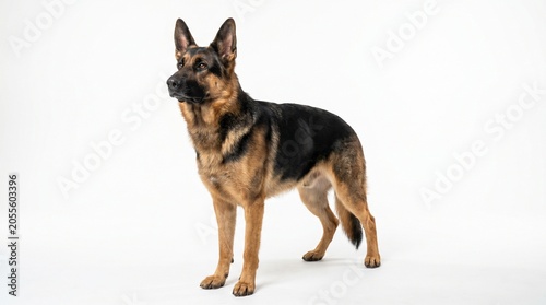Canvastavla A majestic German Shepherd dog stands alertly on a clean white background, showc