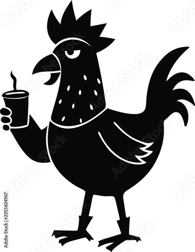 Obraz na płótnie Black and white illustration of a rooster holding a cigarette