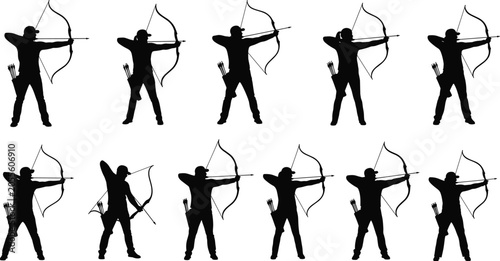 Canvastavla Archery Silhouette Set Featuring Bowmen and Archers Aiming Longbows with Arrows