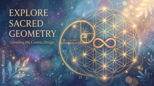 Sacred geometry symbols shine brightly in a cosmic design universe scene