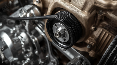 This image displays a car's serpentine belt system, which transfers power from the engine to various components