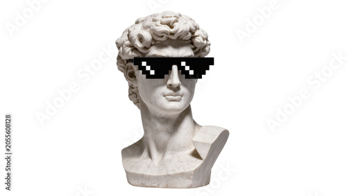 Fotografija Marble bust of David wearing pixelated sunglasses, isolated on transparent backg